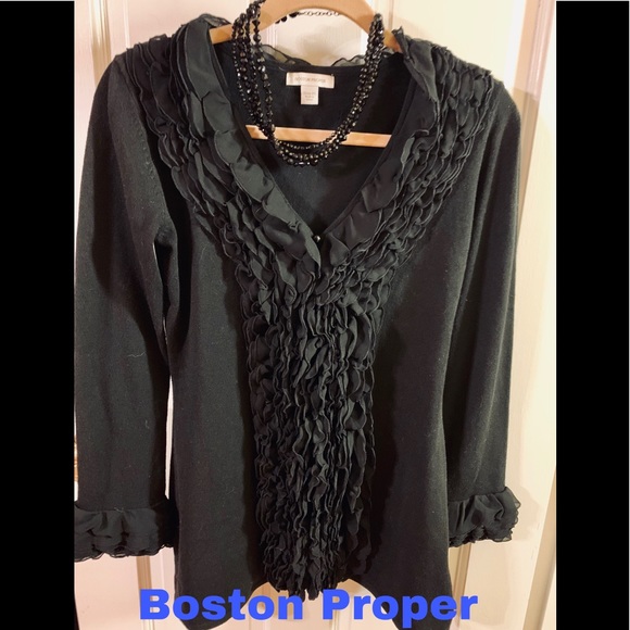 Boston Proper Black Ruffled Front/cuffs Sweater xs - Picture 1 of 8